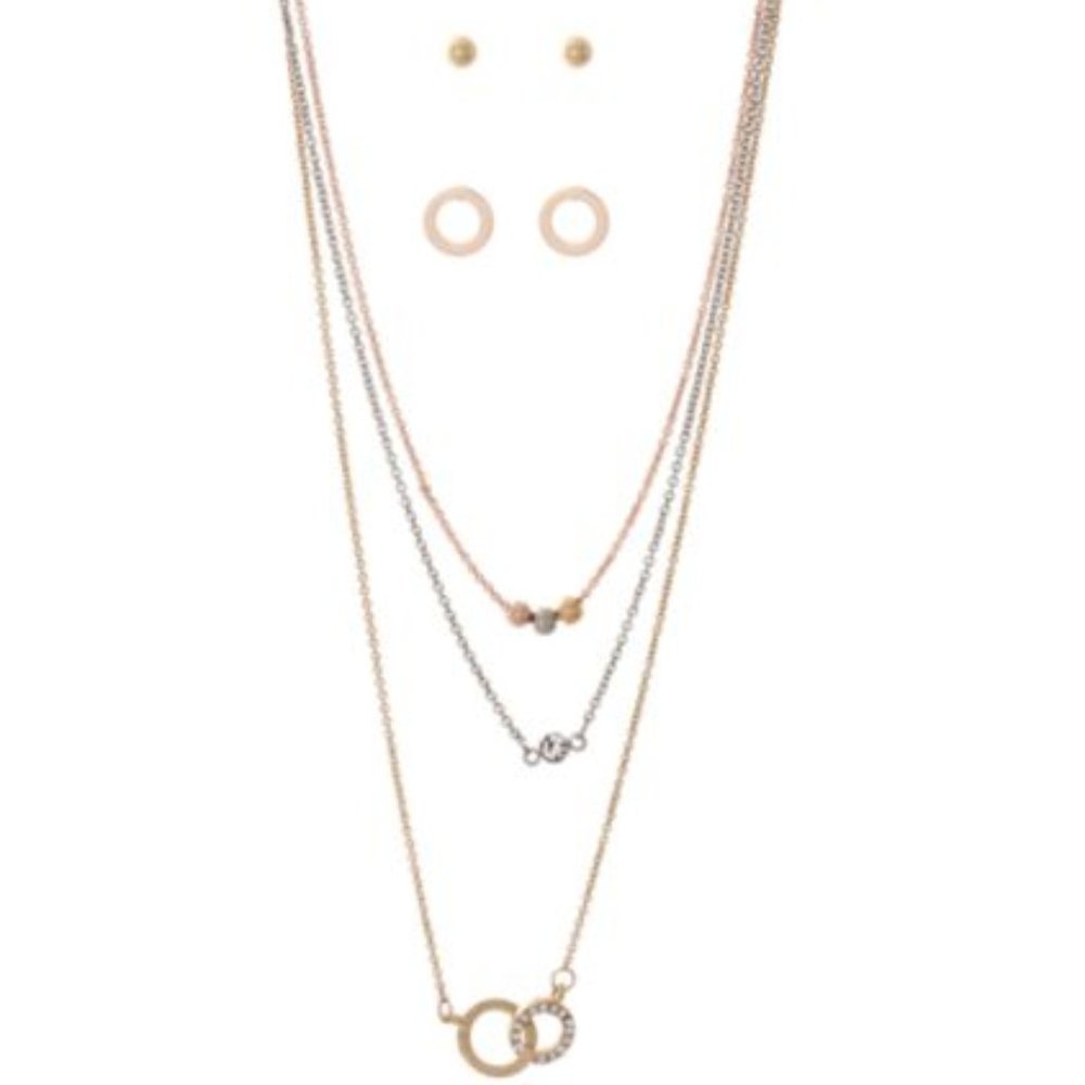Necklace and Earrings Double Circle Mix